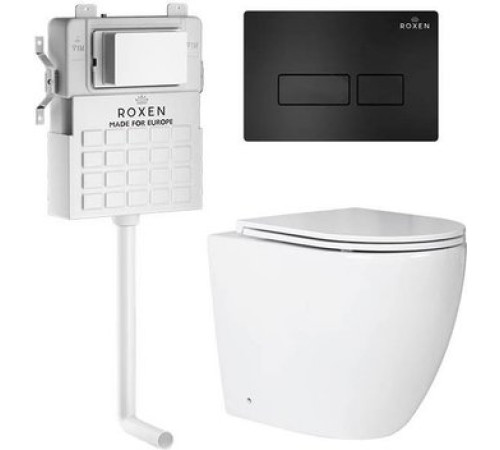 Унитаз приставной Roxen Antares в комплекте с инсталляцией Attach 5 в 1 967019 кнопка: черный матовый