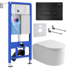 Унитаз подвесной Roxen Royal Matt в комплекте с инсталляцией StounFix Dual Fresh 6 в 1 968211 кнопка: черный