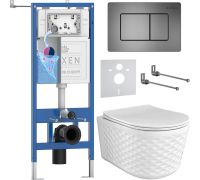 Унитаз подвесной Roxen Vine Tornado в комплекте с инсталляцией StounFix Dual Fresh 6 в 1 979021 кнопка: оружейная сталь/металл