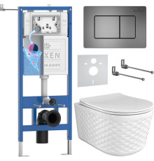 Унитаз подвесной Roxen Vine Tornado в комплекте с инсталляцией StounFix Dual Fresh 6 в 1 979021 кнопка: оружейная сталь/металл