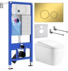 Унитаз подвесной Roxen Martin в комплекте с инсталляцией StounFix Dual Fresh 6 в 1 968520 кнопка: оружейная сталь