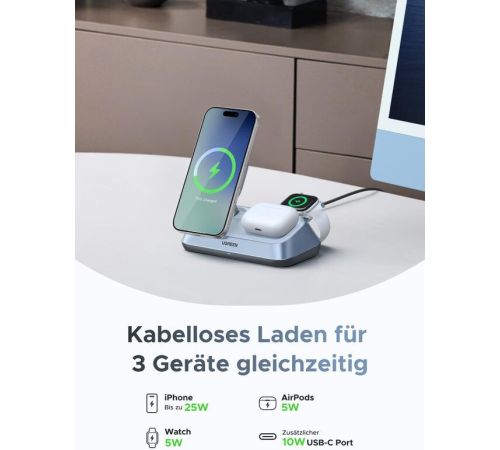 Беспроводное зарядное Ugreen MagFlow 3-in-1 W711 55677 голубой