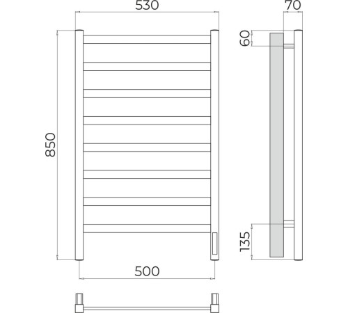 Полотенцесушитель TERMINUS Ното П8 500x850 хром, Quick Touch