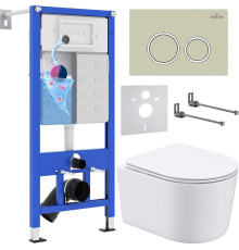 Унитаз подвесной Roxen Simple Compact в комплекте с инсталляцией StounFix Dual Fresh 6 в 1 966278 кнопка: бежевый