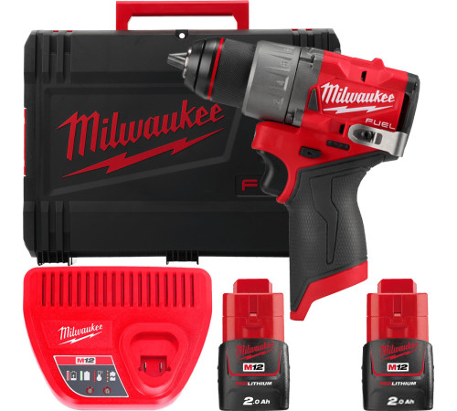 Дрель-шуруповерт Milwaukee M12 FUEL M12FDD2-202X 4933479873 с 2-мя АКБ 2 Ач, кейс