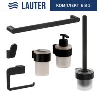 Набор аксессуаров для ванной Lauter 21TS3019 + 21TS3021 + 21TS3011 + 21TS3015 + 21TS3006 + 21TS3023 Matt Black, 6 предметов