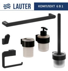 Набор аксессуаров для ванной Lauter 21TS3019 + 21TS3021 + 21TS3011 + 21TS3015 + 21TS3006 + 21TS3023 Matt Black, 6 предметов