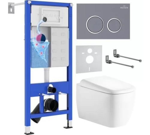 Унитаз подвесной Roxen Martin в комплекте с инсталляцией StounFix Dual Fresh 6 в 1 968512 кнопка: серый бетон