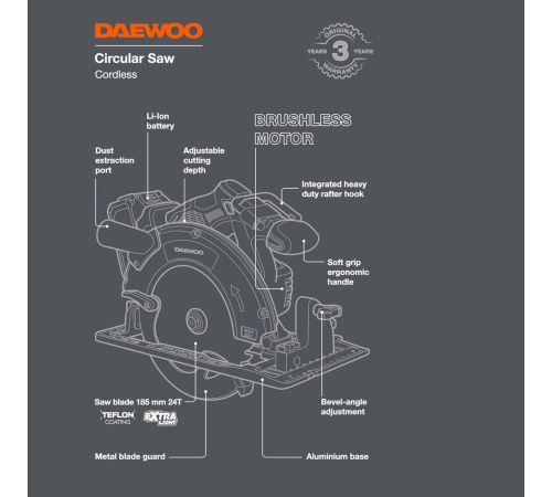 Дисковая циркулярная пила Daewoo Power DAS 1821Li Set с 1-им АКБ