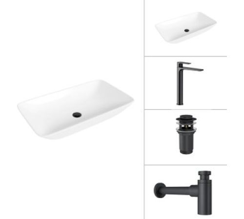 Умывальник Lauter 21886 + Reef 21CK8678BS + сифон 21635B + дон.клапан 21190B черный матовый
