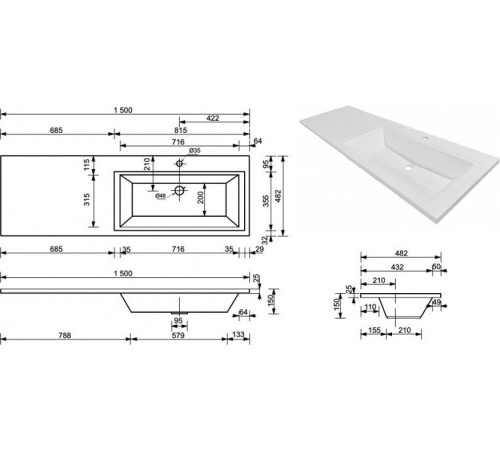 Умывальник Symbolite Даллас 150x48.2 правый