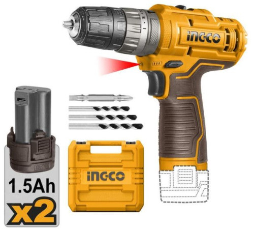 Ударная дрель-шуруповерт Ingco CIDLI12202 с 2-мя АКБ, кейс