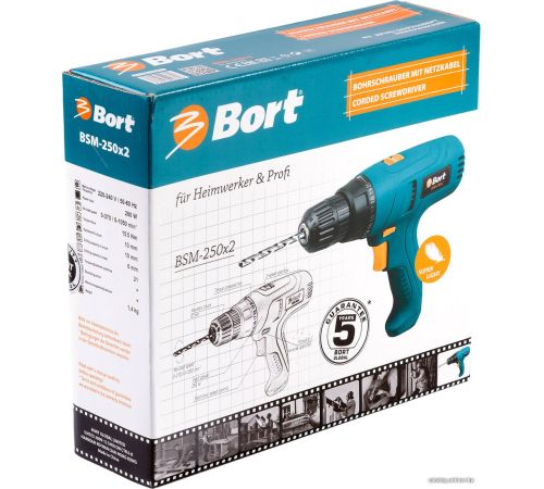 Дрель-шуруповерт Bort BSM-250x2