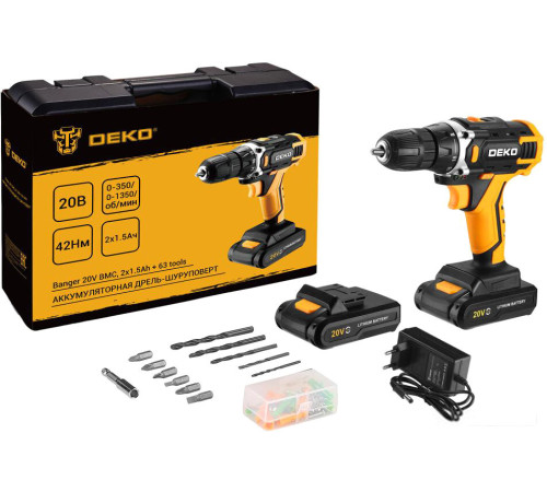 Дрель-шуруповерт Deko Banger 20V 080-1005 с 2-мя АКБ, кейс, оснастка