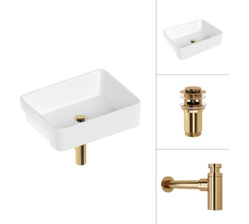 Умывальник Lauter 21675 + клапан 21190G + сифон 21635G золото