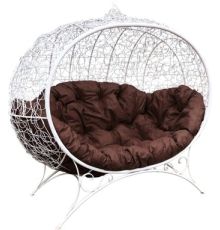 Садовый диван M-Group Улей на ножках 11220105 белый ротанг/коричневая подушка
