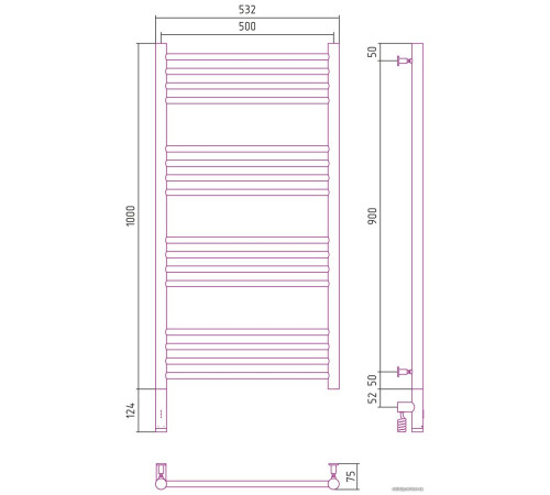 Полотенцесушитель Сунержа Богема 3.0 прямая 1000х500 МЭМ левый 071-5804-1050