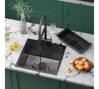 Кухонная мойка Roxen Simple 560220-50B-V графит/текстурная PVD покрытие с коландером и дозатором