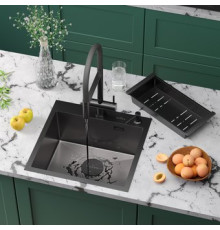 Кухонная мойка Roxen Simple 560220-50B-V графит/текстурная PVD покрытие с коландером и дозатором