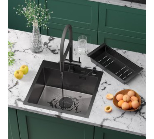 Кухонная мойка Roxen Simple 560220-50B-V графит/текстурная PVD покрытие с коландером и дозатором