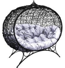 Садовый диван M-Group Улей на ножках 11220409 черный ротанг/серая подушка