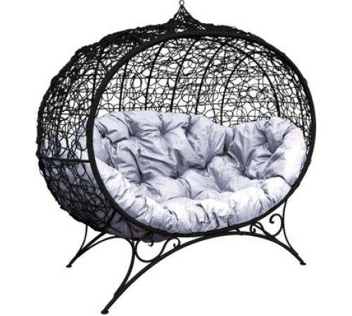 Садовый диван M-Group Улей на ножках 11220409 черный ротанг/серая подушка