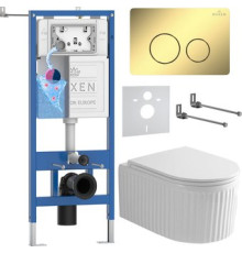 Унитаз подвесной Roxen Royal Matt в комплекте с инсталляцией StounFix Dual Fresh 6 в 1 868485 кнопка: золото