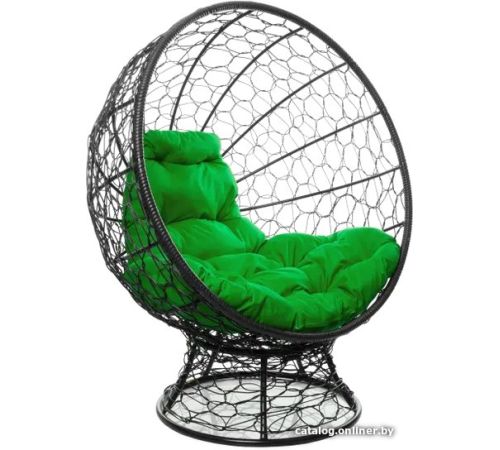 Кресло M-Group Кокос на подставке 11590404 черный ротанг/зеленая подушка