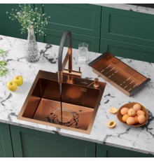 Кухонная мойка Roxen Simple 560220-50BR-V бронза/текстурная PVD покрытие с коландером и дозатором