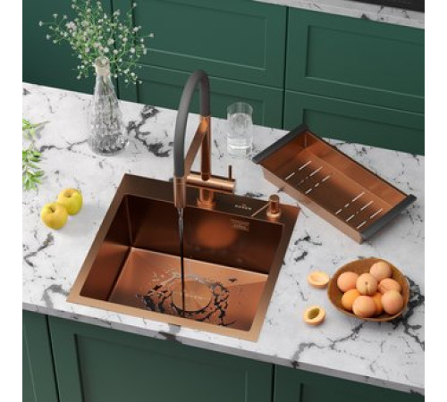 Кухонная мойка Roxen Simple 560220-50BR-V бронза/текстурная PVD покрытие с коландером и дозатором