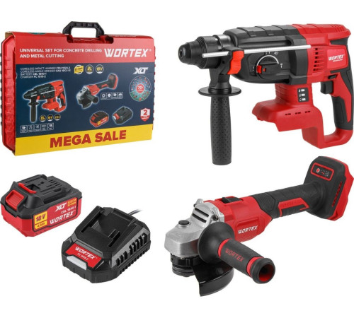 Wortex 1329852 перфоратор, болгарка, 1 АКБ, кейс