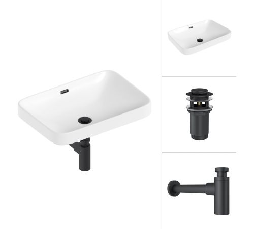Умывальник Lauter 21441A + клапан 21190B + сифон 21635B черный матовый