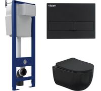Унитаз подвесной Berges Wasserhaus Ventas Black Rimless + Visam Slim 525 EX-043324 с сиденьем