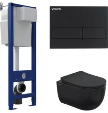 Унитаз подвесной Berges Wasserhaus Ventas Black Rimless + Visam Slim 525 EX-043324 с сиденьем