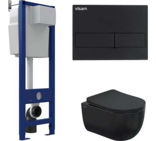 Унитаз подвесной Berges Wasserhaus Ventas Black Rimless + Visam Slim 525 EX-043324 с сиденьем
