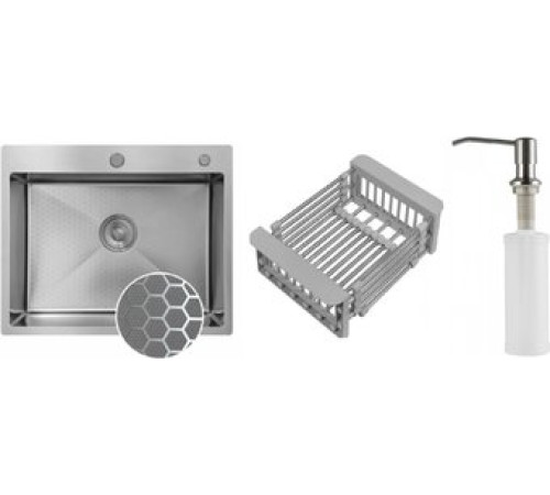 Кухонная мойка Schtoff Best Decor Silver 5550 + коландер KR-1 GREY + дозатор SD-1 SILVER
