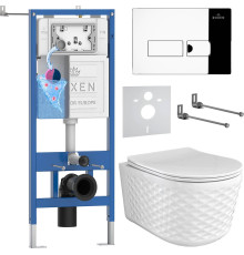 Унитаз подвесной Roxen Vine Tornado в комплекте с инсталляцией StounFix Dual Fresh 6 в 1 979002 кнопка: хром глянцевый