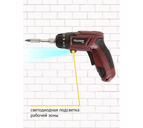 Электроотвертка Pioneer Tools CS-M0404C с 1-им АКБ, кейс, оснастка