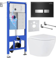 Унитаз подвесной Roxen Antares One Rimless 6 в 1 StounFix Dual Fresh 643669 чёрное стекло