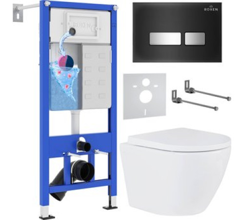 Унитаз подвесной Roxen Antares One Rimless 6 в 1 StounFix Dual Fresh 643669 чёрное стекло