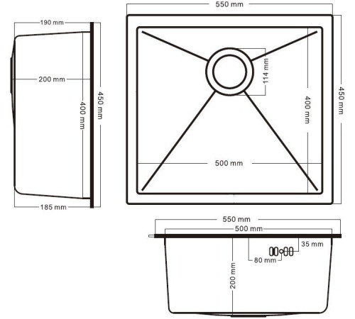 Кухонная мойка Schtoff Undermount Best Decor Silver 5545 + коландер KR-1 GREY + дозатор SD-1 GREY