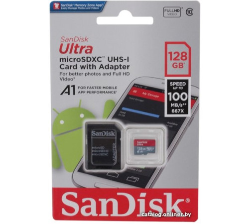 Карта памяти SanDisk Ultra SDSQUAR-128G-GN6MA microSDXC 128GB с адаптером