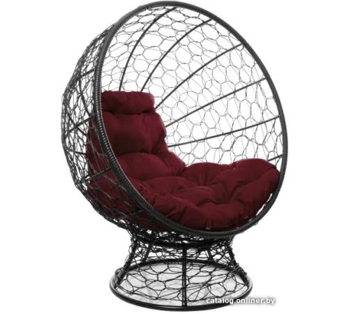 Кресло M-Group Кокос на подставке 11590402 черный ротанг/бордовая подушка