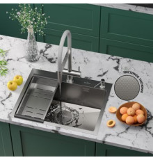 Кухонная мойка Roxen Simple 560220-60-GR сатин/текстурная с коландером и дозатором