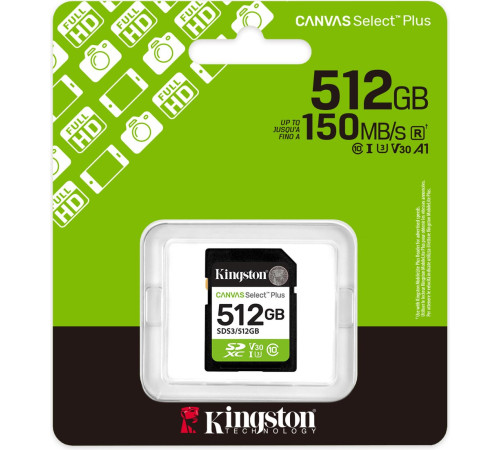 Карта памяти Kingston Canvas Select Plus SDXC 512GB SDS3/512GB
