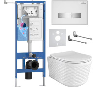 Унитаз подвесной Roxen Vine Tornado в комплекте с инсталляцией StounFix Dual Fresh 6 в 1 979024 кнопка: белый глянцевый
