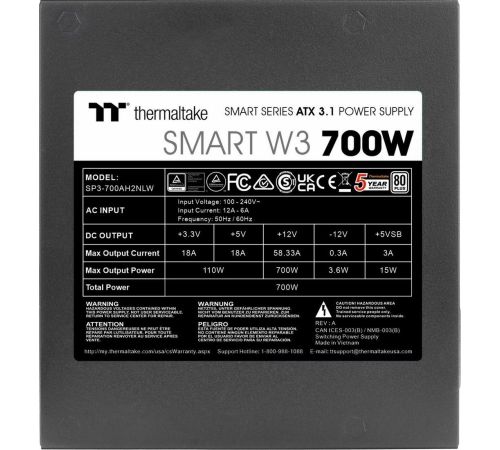 Блок питания Thermaltake Smart W3 700W PS-SPW-0700NNFAWE-1