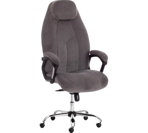 Кресло TetChair Boss Lux флок, серый/серый перфорированный