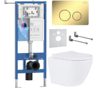 Унитаз подвесной Roxen Antares в комплекте с инсталляцией StounFix Dual Fresh 6 в 1 868479 кнопка: золото глянцевая