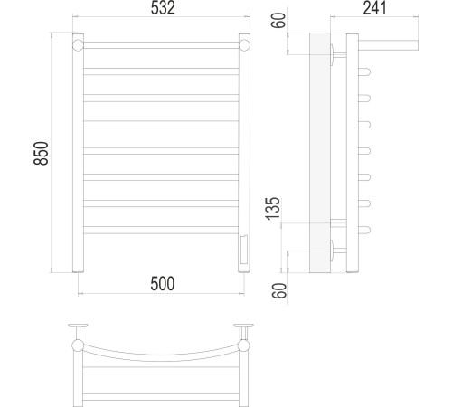 Полотенцесушитель TERMINUS Классик П8 500x850 с полкой нп электро хром